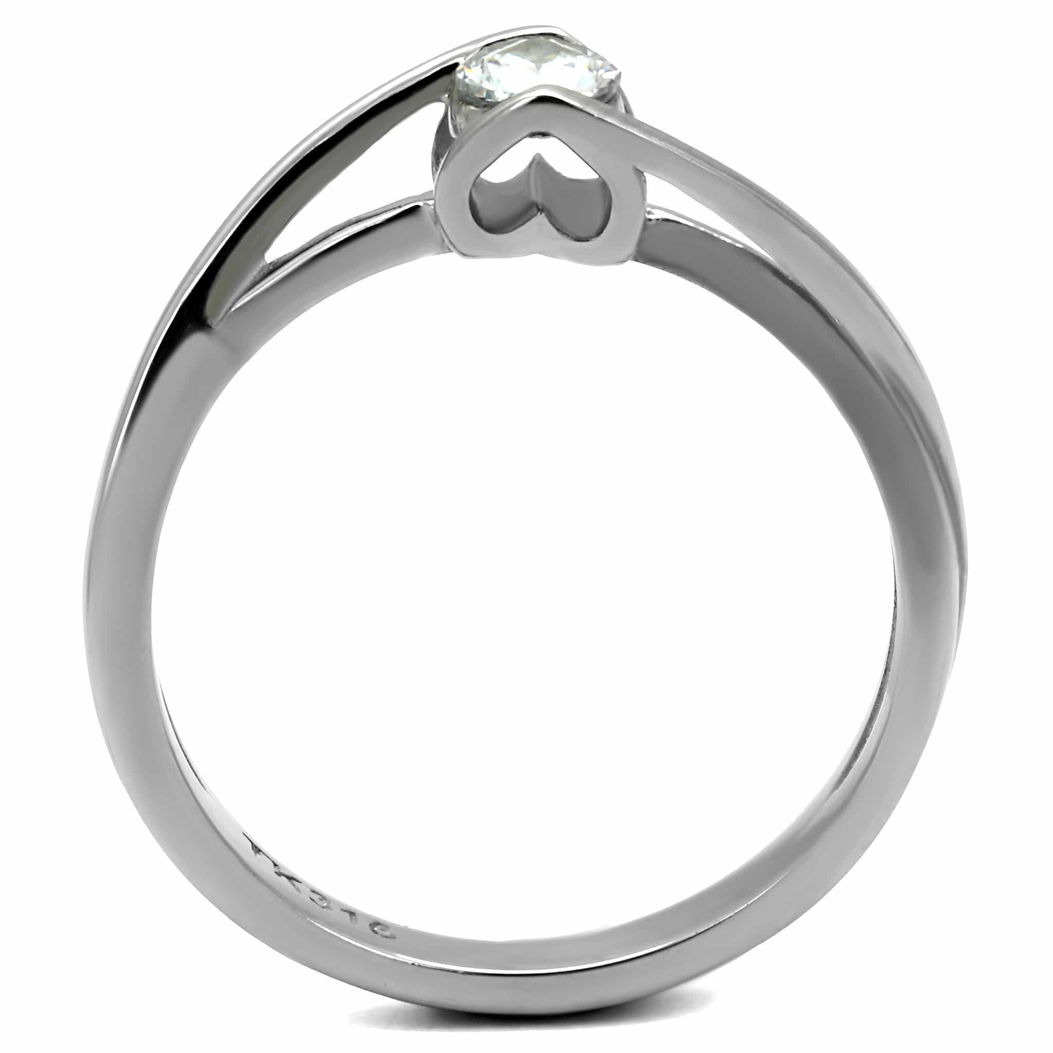 Stainless Steel CZ Round Bezel Bypass Solitaire Ring view 3