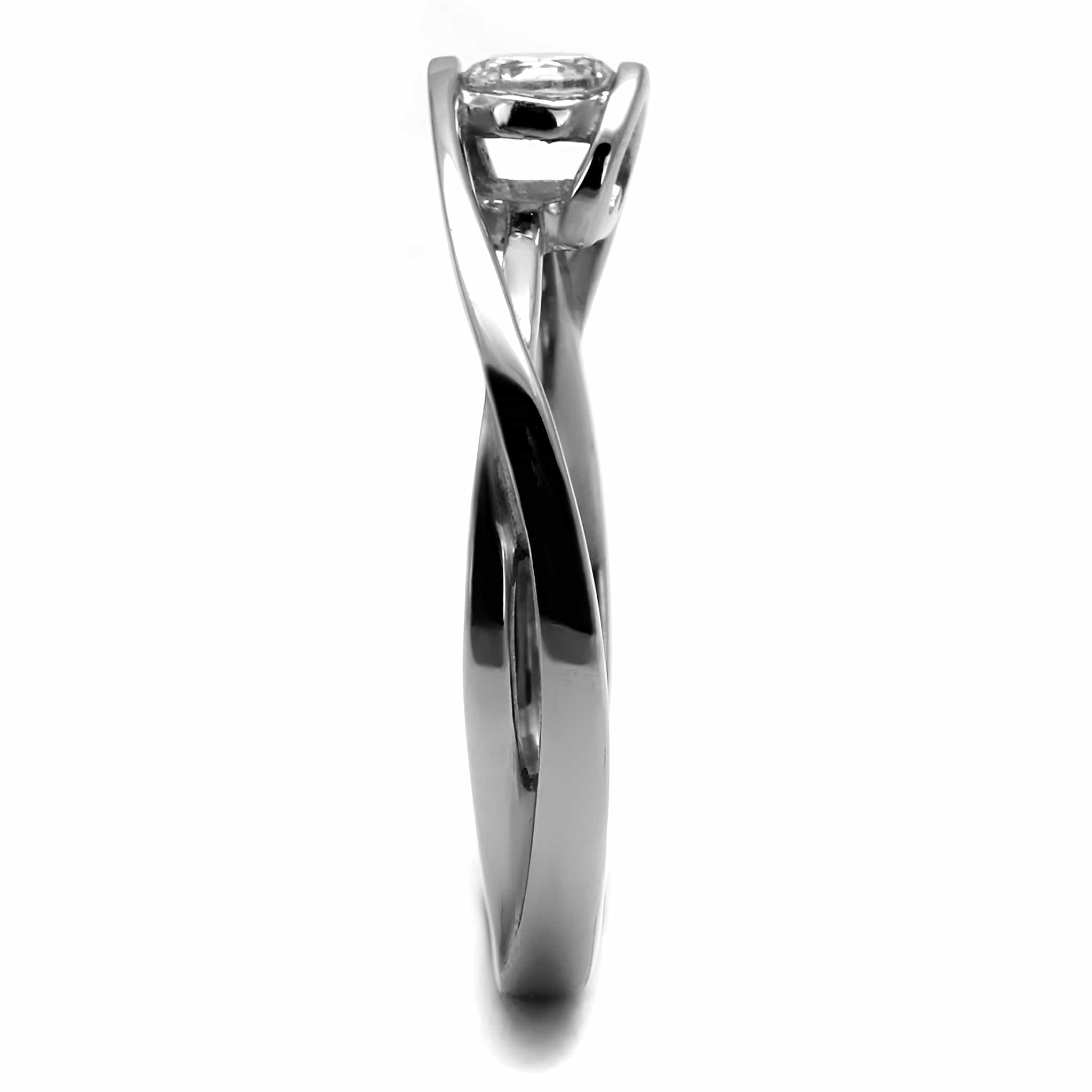 Stainless Steel CZ Round Bezel Bypass Solitaire Ring view 4