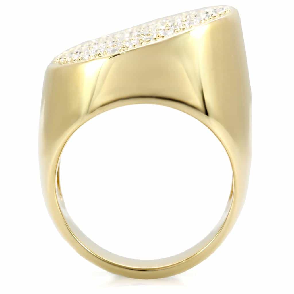 Brass Gold CZ Pavé Oval Signet Ring | The Stainless Jewelry view 4