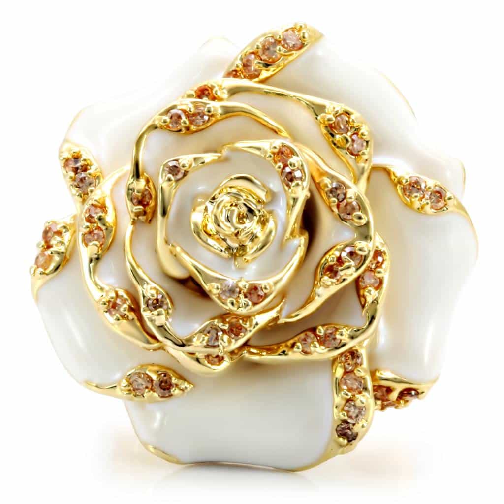 Brass White Enamel Rose Flower Ring | The Stainless Jewelry view 3