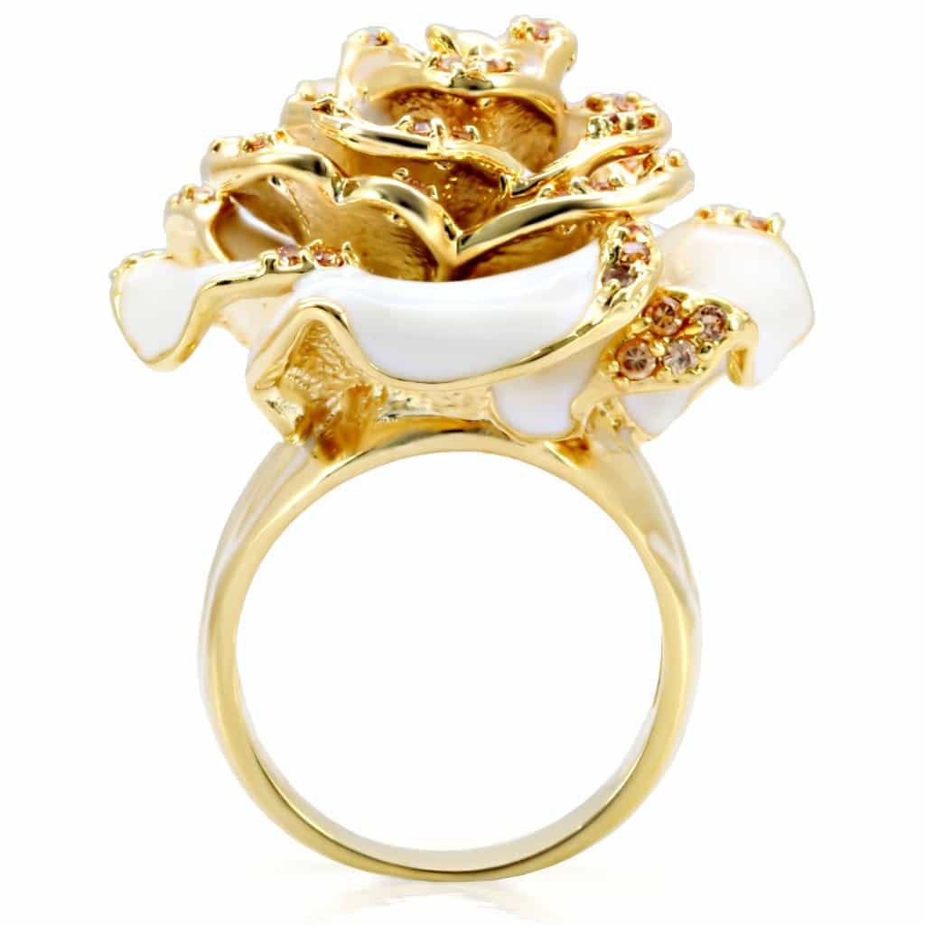 Brass White Enamel Rose Flower Ring | The Stainless Jewelry view 4
