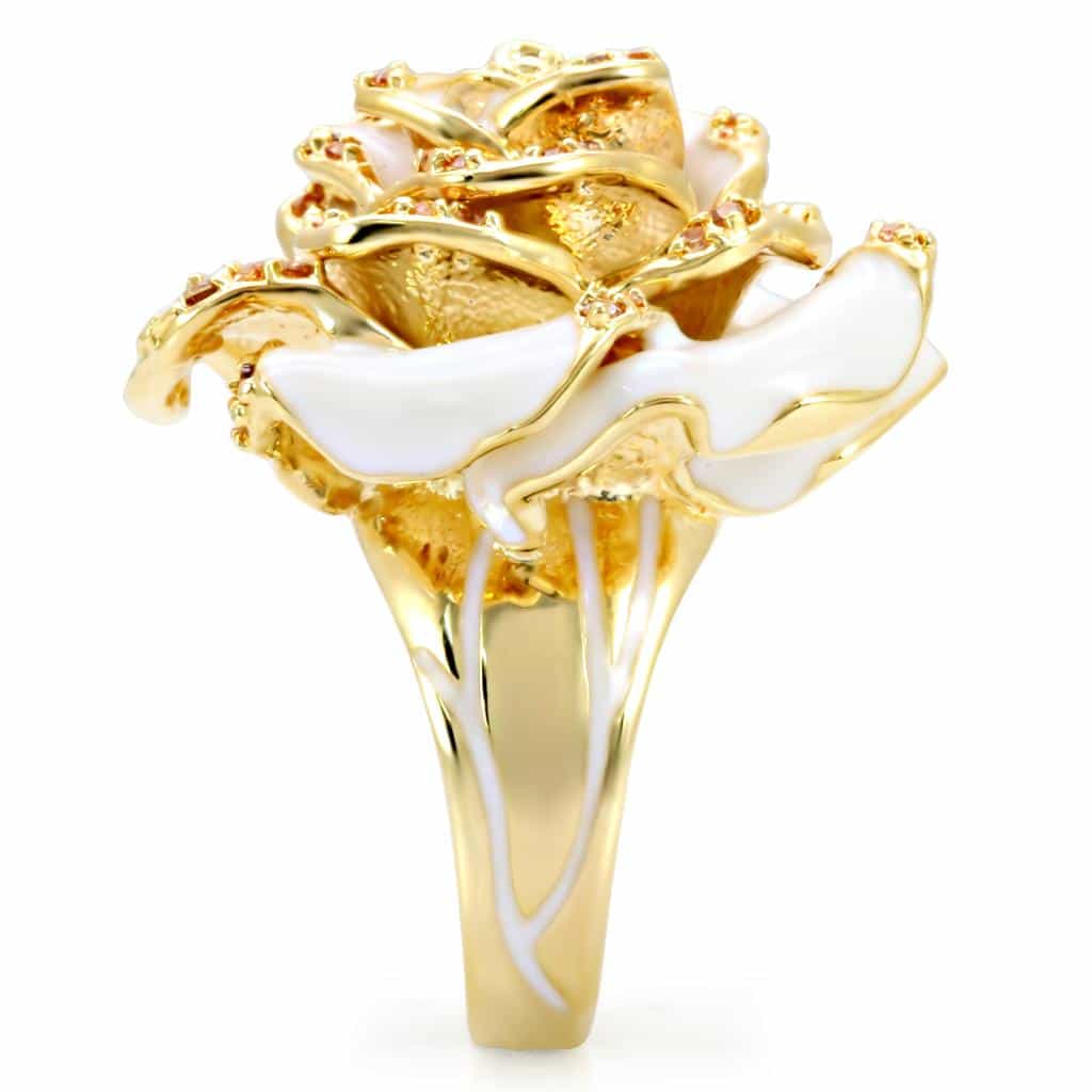Brass White Enamel Rose Flower Ring | The Stainless Jewelry view 5