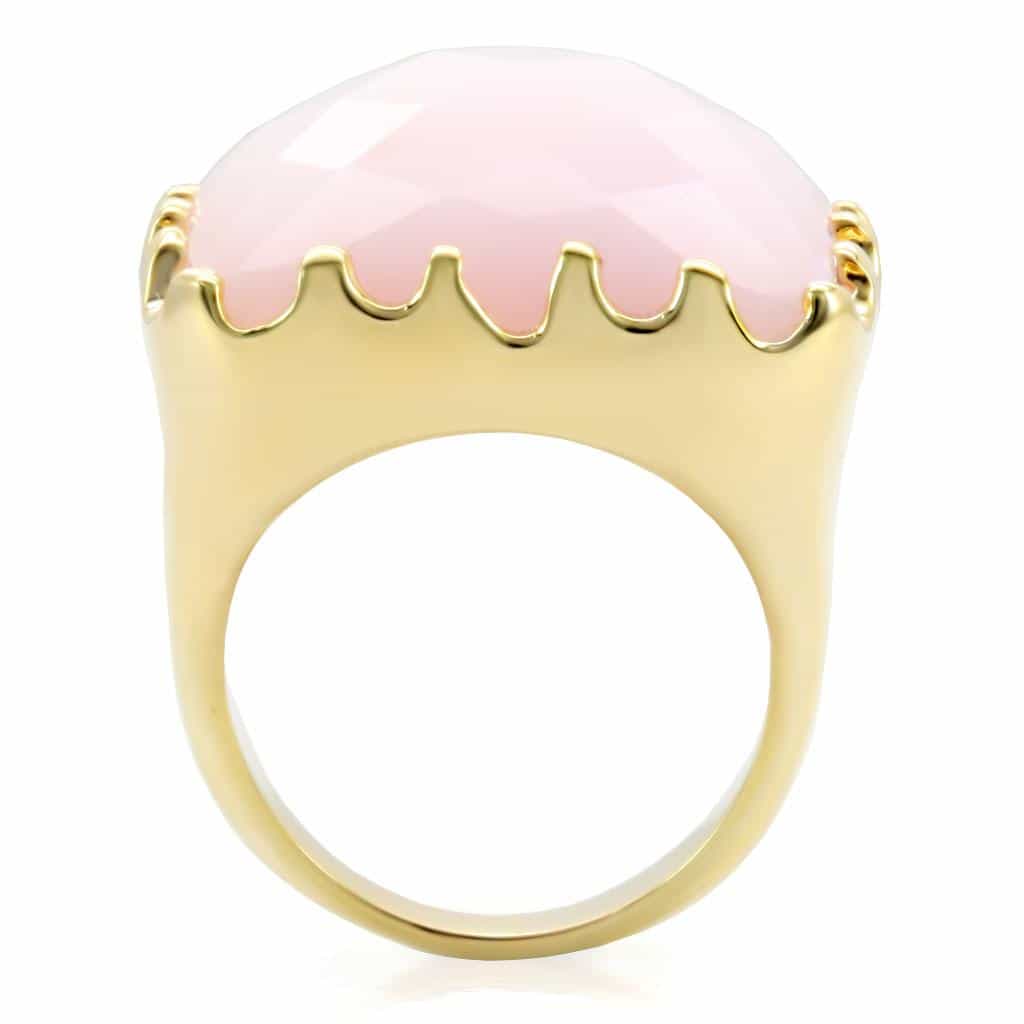Brass Pink Rose Quartz Faceted Cushion Ring view 9