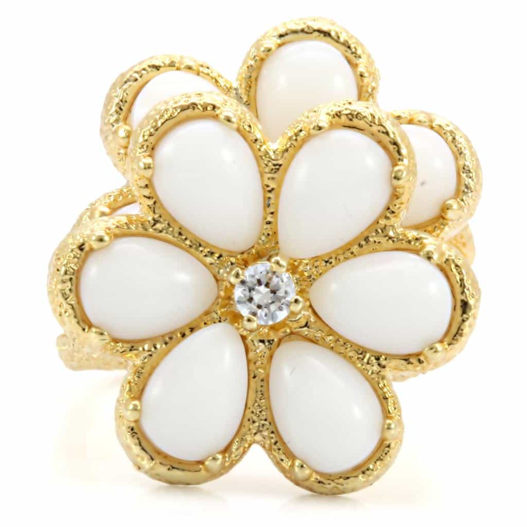 Brass Gold White Enamel Daisy Flower Ring | The Stainless Jewelry view 3