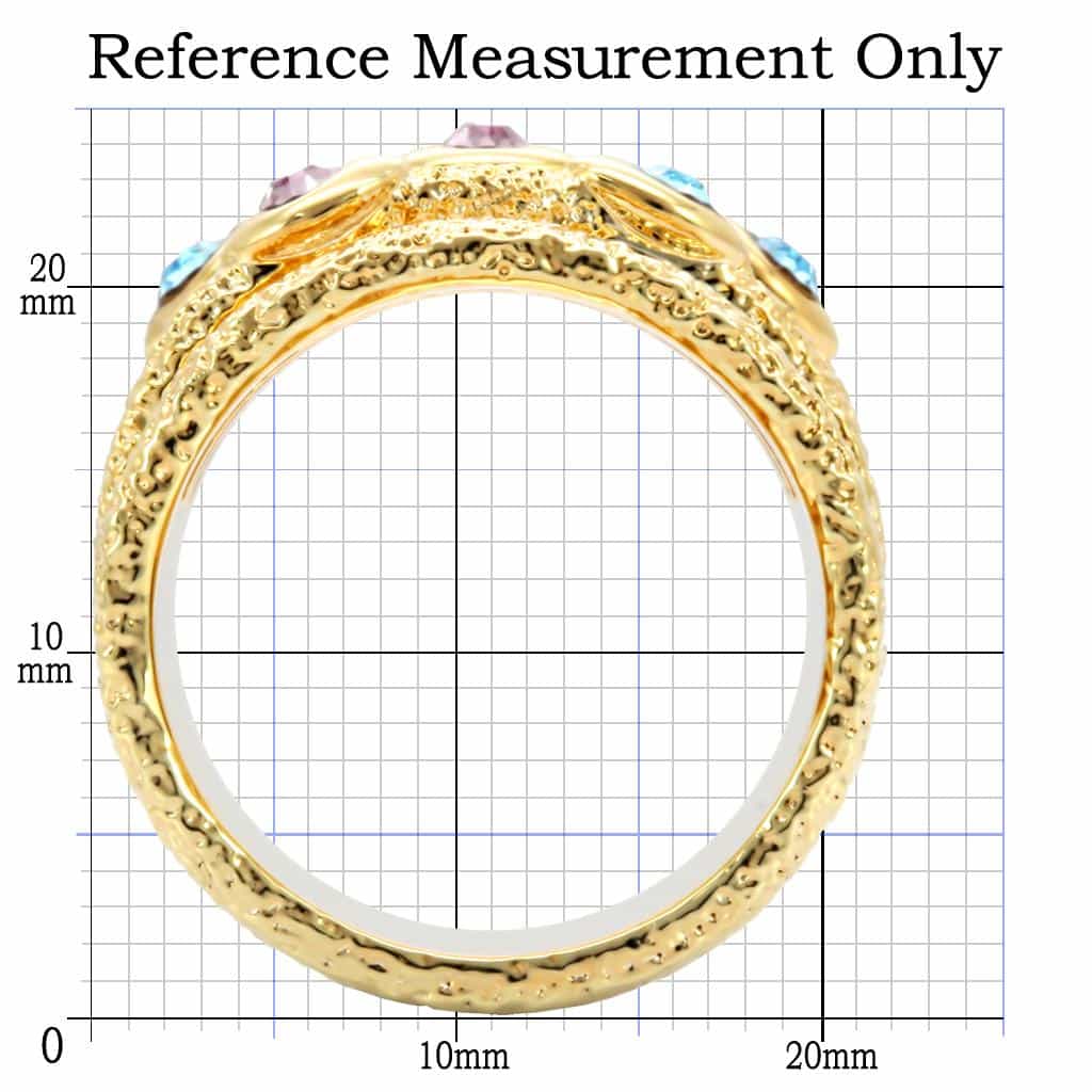 Brass Gold Multi-Color Crystal Textured Band Ring view 2