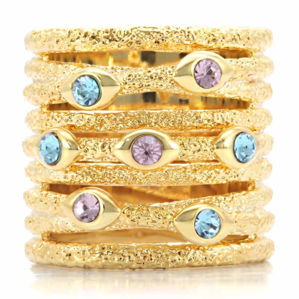 Brass Gold Multi-Color Crystal Textured Band Ring view 3