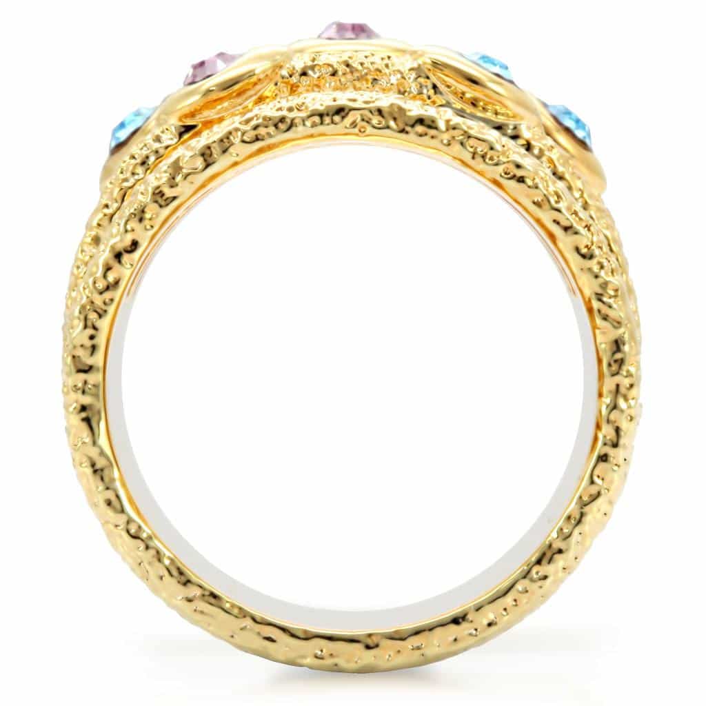 Brass Gold Multi-Color Crystal Textured Band Ring view 4