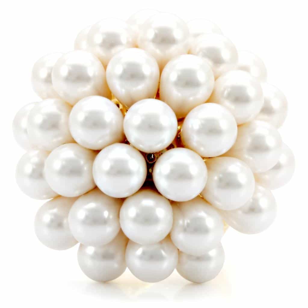 Brass White Pearl Cluster Ball Ring | The Stainless Jewelry view 3