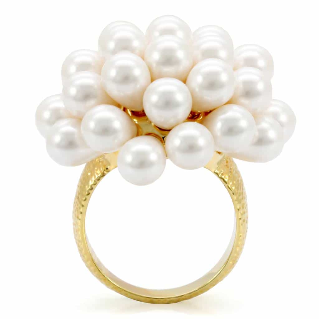 Brass White Pearl Cluster Ball Ring | The Stainless Jewelry view 9