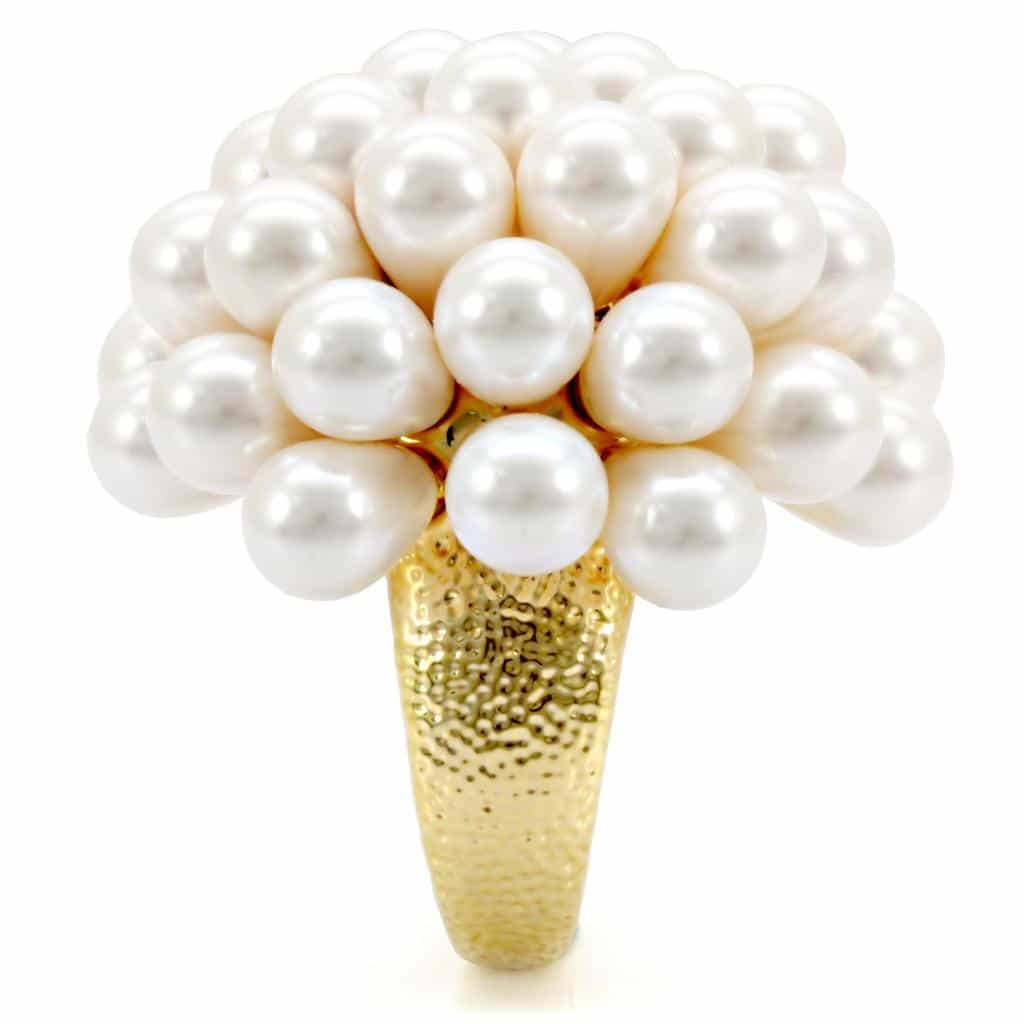 Brass White Pearl Cluster Ball Ring | The Stainless Jewelry view 5