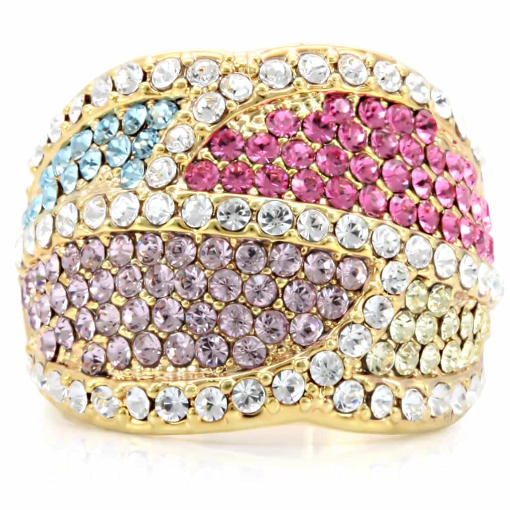Brass Pink Crystal Lips Dome Ring | The Stainless Jewelry view 3