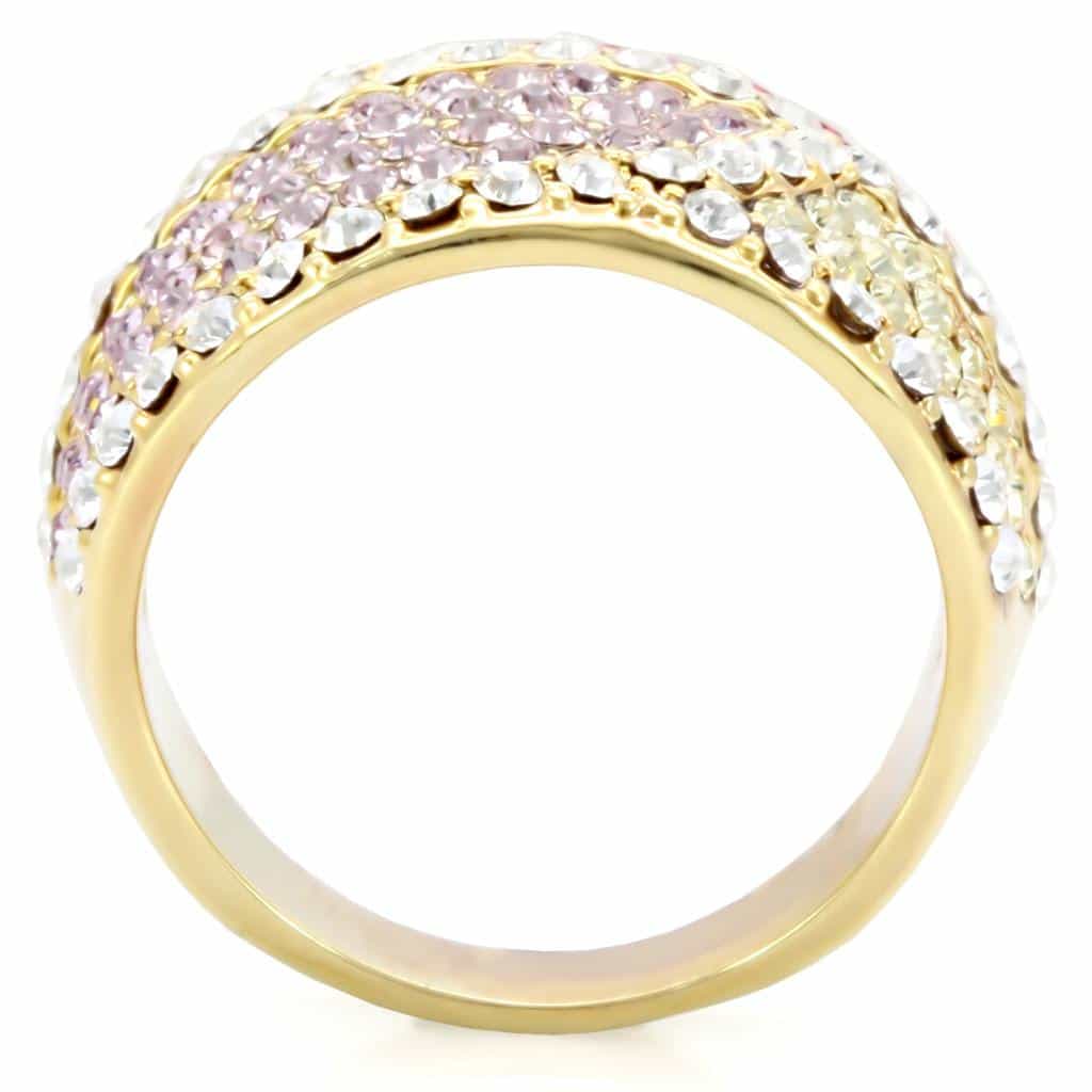 Brass Pink Crystal Lips Dome Ring | The Stainless Jewelry view 4