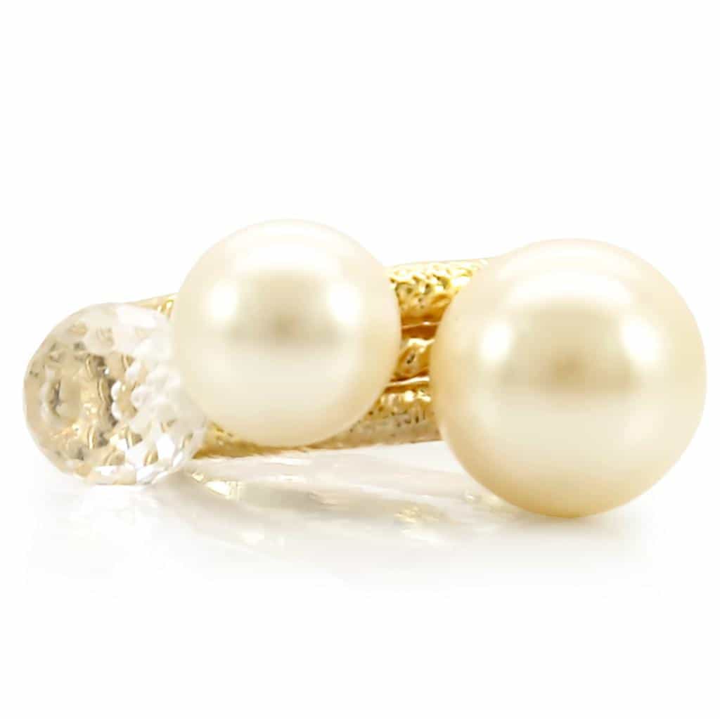 Brass Gold Pearl CZ Stacking Set Ring | The Stainless Jewelry view 8