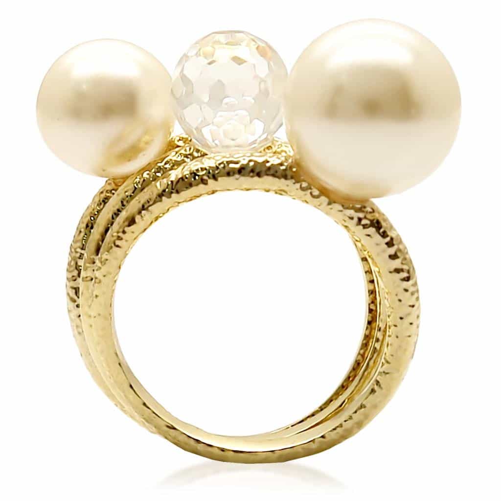 Brass Gold Pearl CZ Stacking Set Ring | The Stainless Jewelry view 9