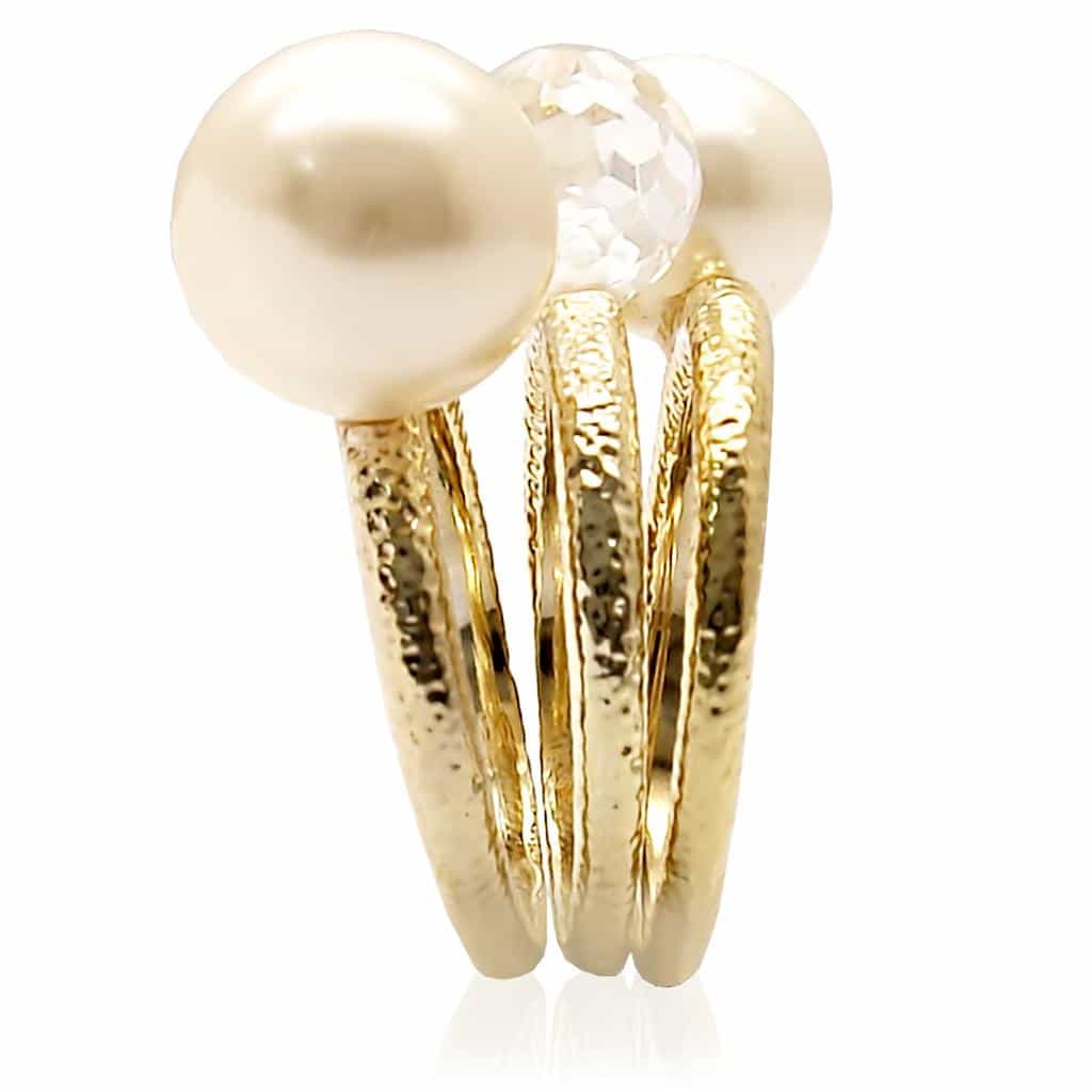Brass Gold Pearl CZ Stacking Set Ring | The Stainless Jewelry view 10