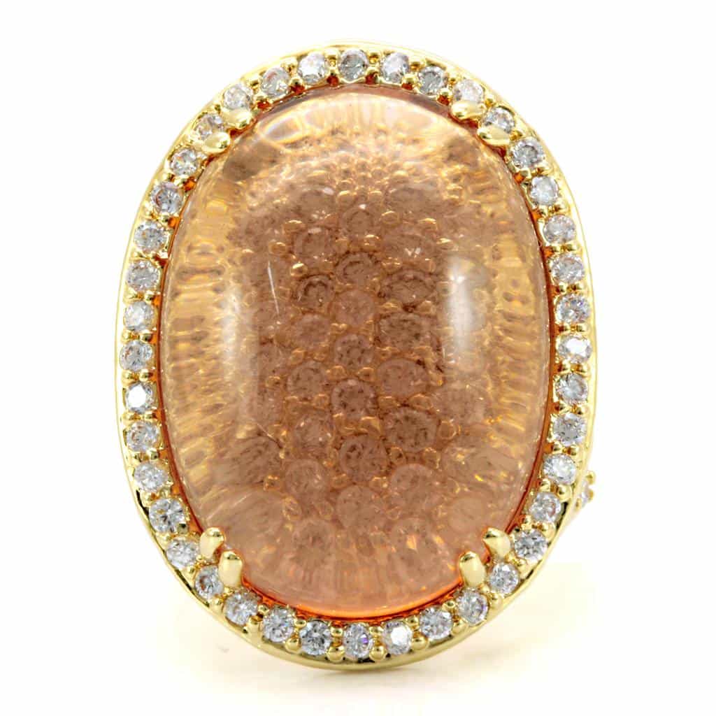 Brass Peach Cabochon CZ Halo Ring | The Stainless Jewelry view 8