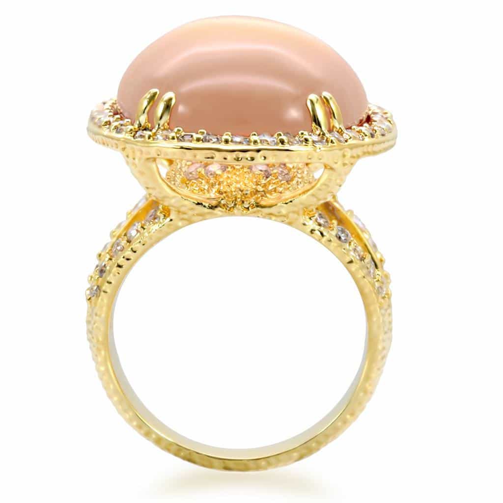 Brass Peach Cabochon CZ Halo Ring | The Stainless Jewelry view 4