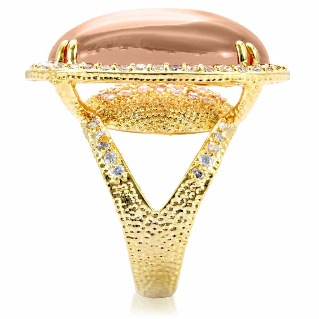 Brass Peach Cabochon CZ Halo Ring | The Stainless Jewelry view 5