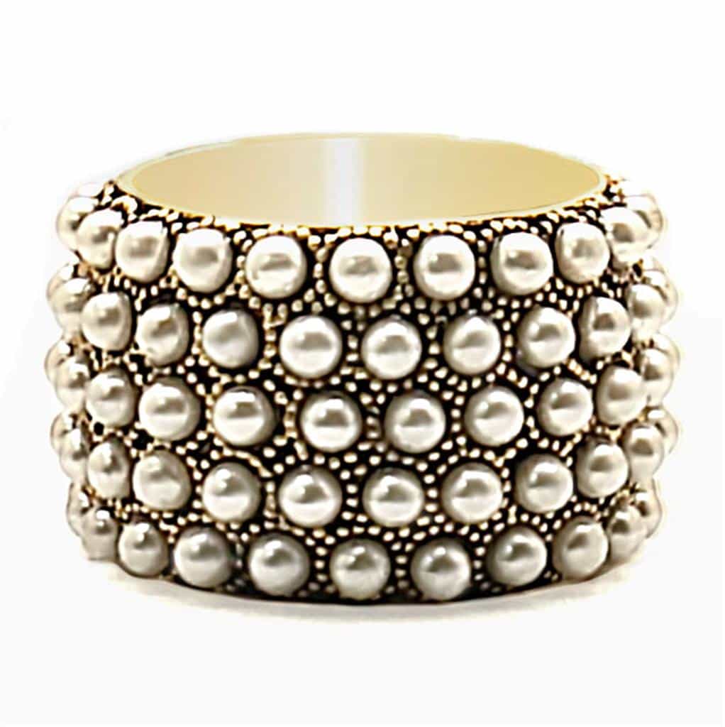 Brass Gold Pearl Cluster Wide Band Ring | The Stainless Jewelry view 3
