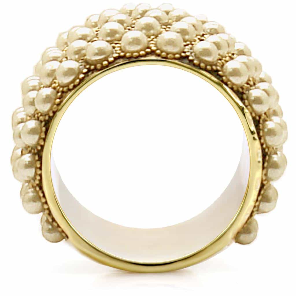 Brass Gold Pearl Cluster Wide Band Ring | The Stainless Jewelry view 4