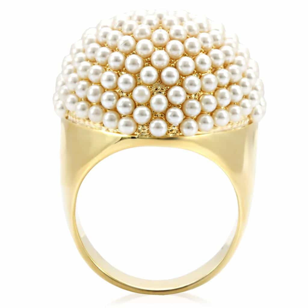 Brass Gold Pearl Cluster Dome Ring | The Stainless Jewelry view 9