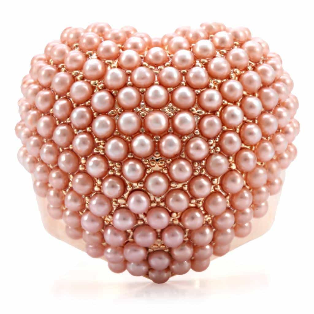 Brass Rose Pink Pearl Cluster Ball Ring | The Stainless Jewelry view 3