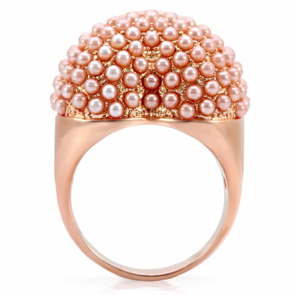 Brass Rose Pink Pearl Cluster Ball Ring | The Stainless Jewelry view 9