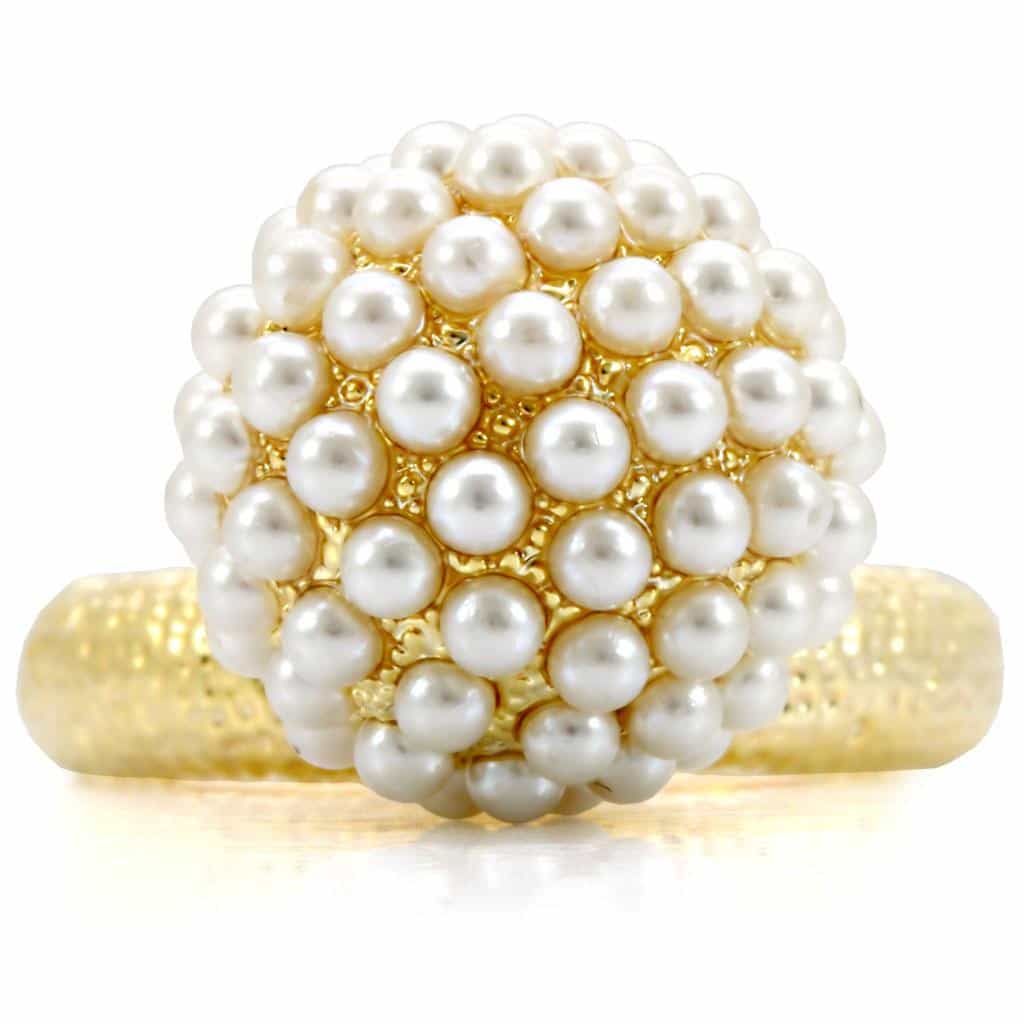 Brass Gold Pearl Cluster Open Band Ring | The Stainless Jewelry view 3