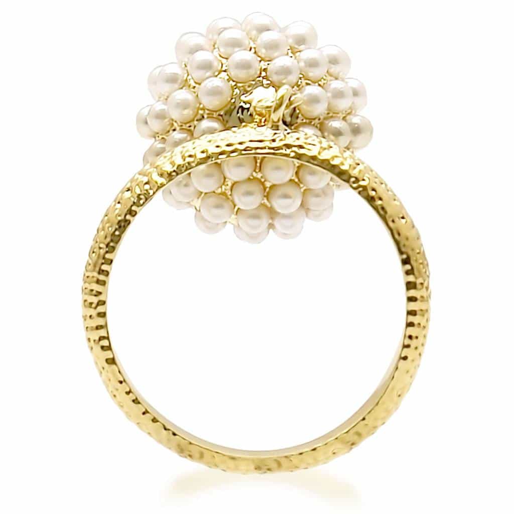 Brass Gold Pearl Cluster Open Band Ring | The Stainless Jewelry view 4