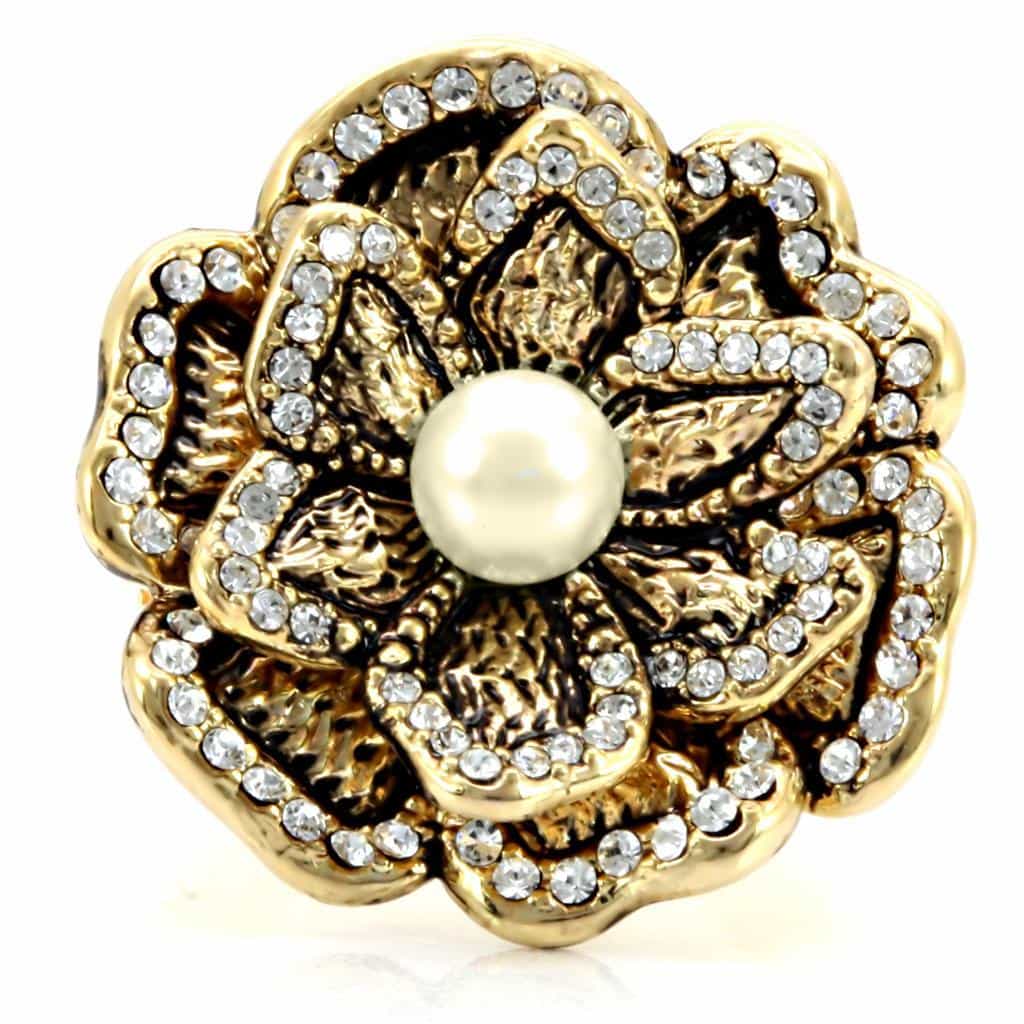 Brass Pearl Rose Flower Ring | The Stainless Jewelry view 3