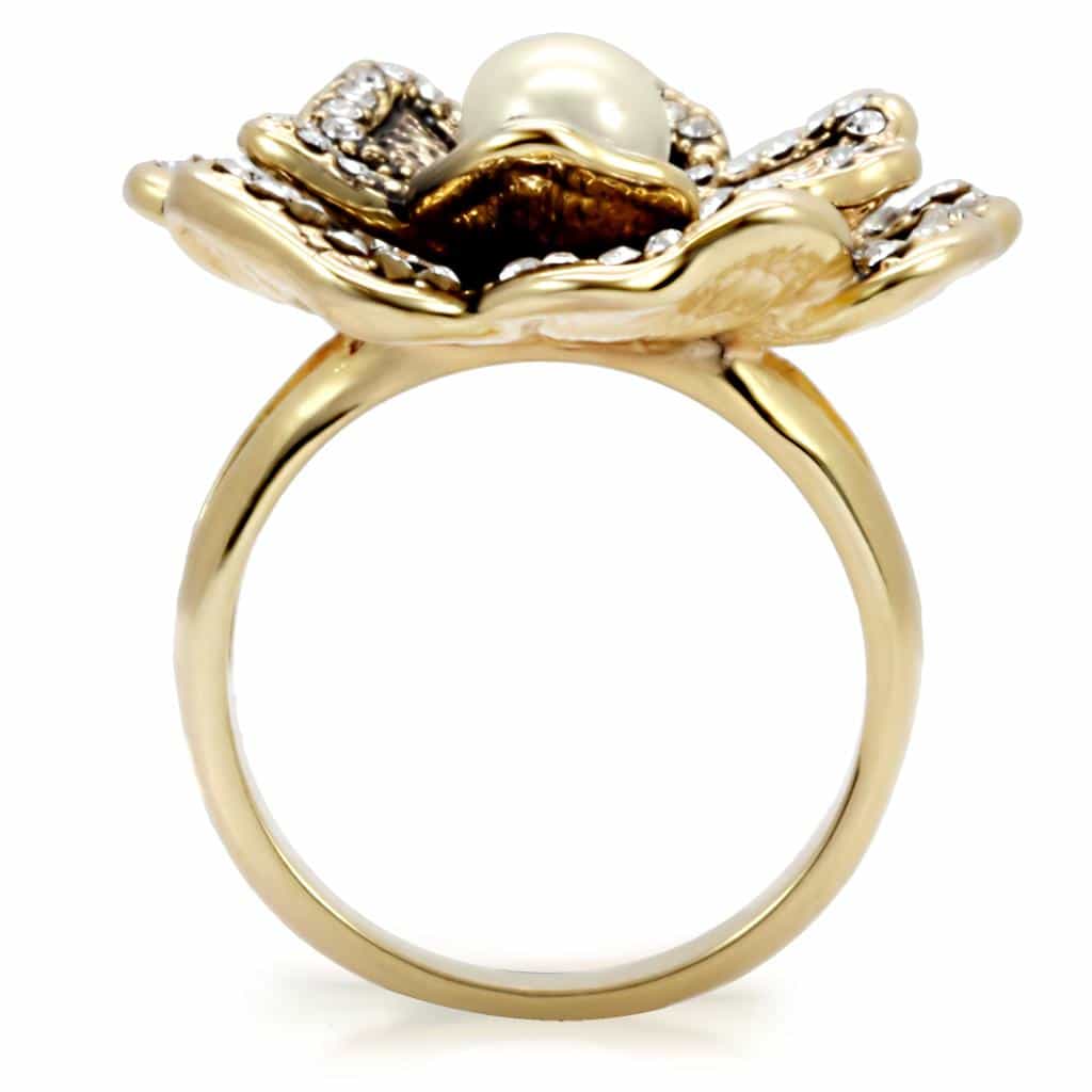 Brass Pearl Rose Flower Ring | The Stainless Jewelry view 4