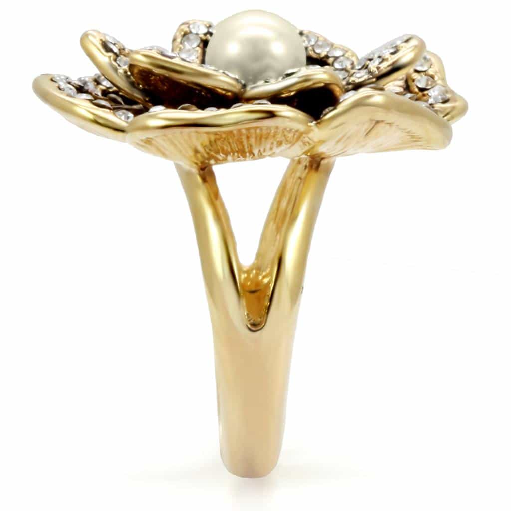 Brass Pearl Rose Flower Ring | The Stainless Jewelry view 5