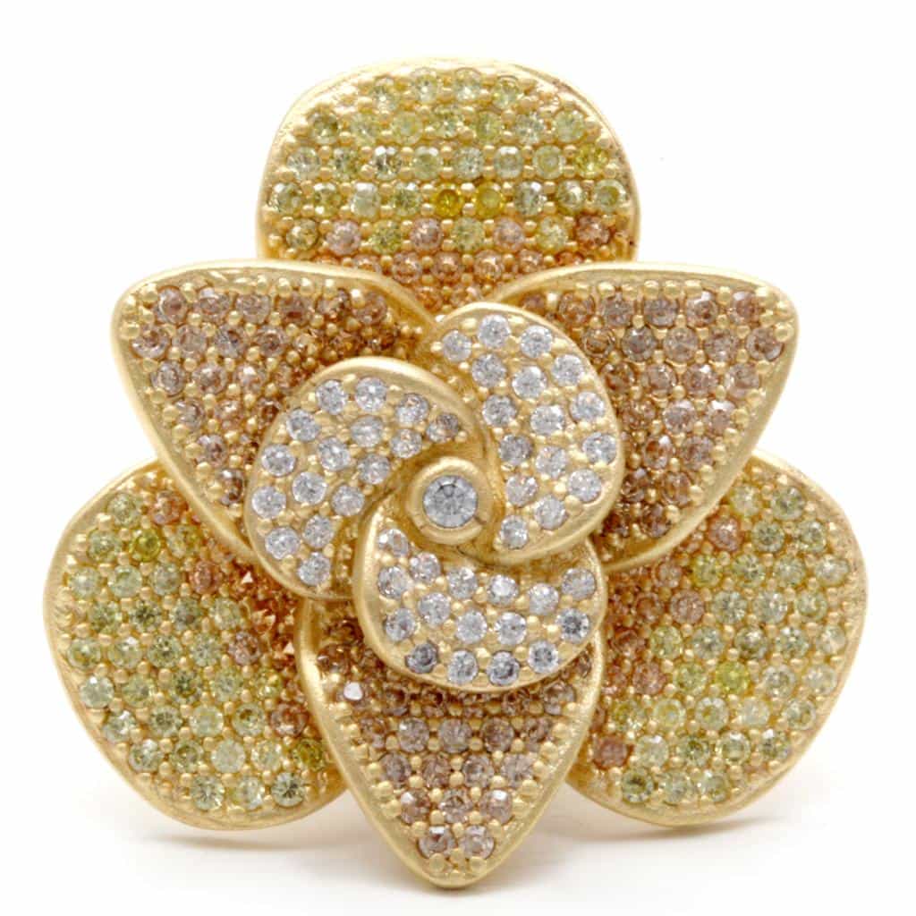 Brass Champagne CZ Pave Flower Ring | The Stainless Jewelry view 10