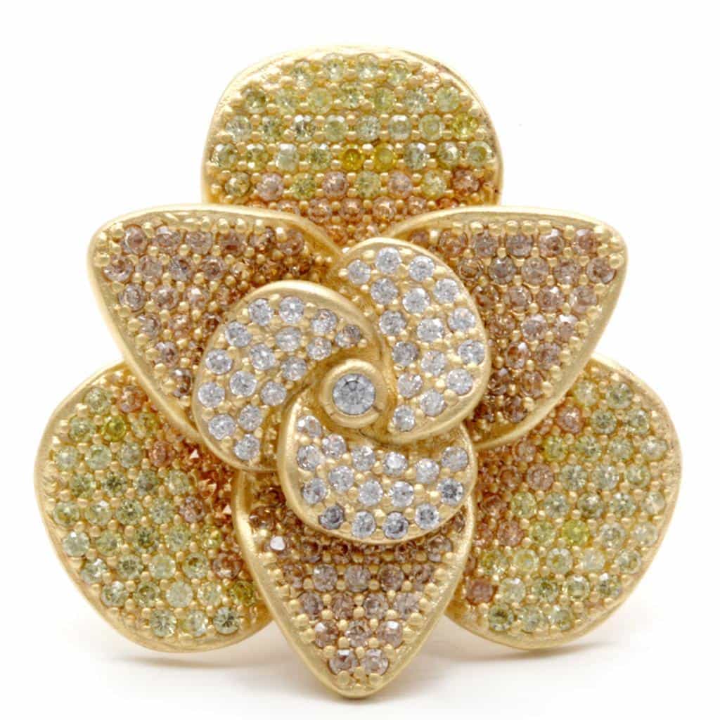 Brass Champagne CZ Pave Flower Ring | The Stainless Jewelry view 3