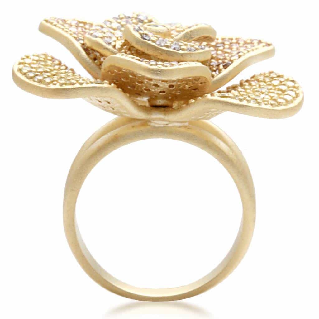 Brass Champagne CZ Pave Flower Ring | The Stainless Jewelry view 4