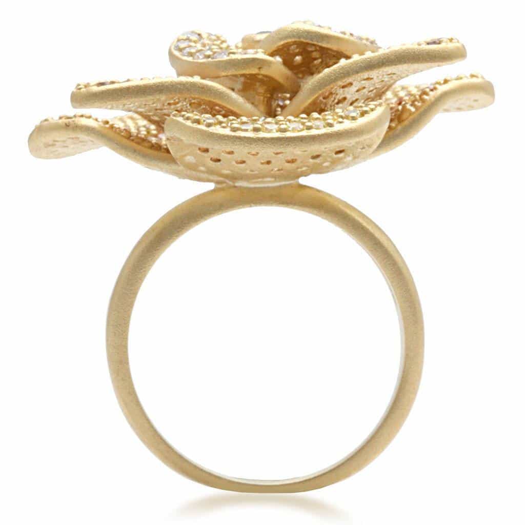 Brass Champagne CZ Pave Flower Ring | The Stainless Jewelry view 5