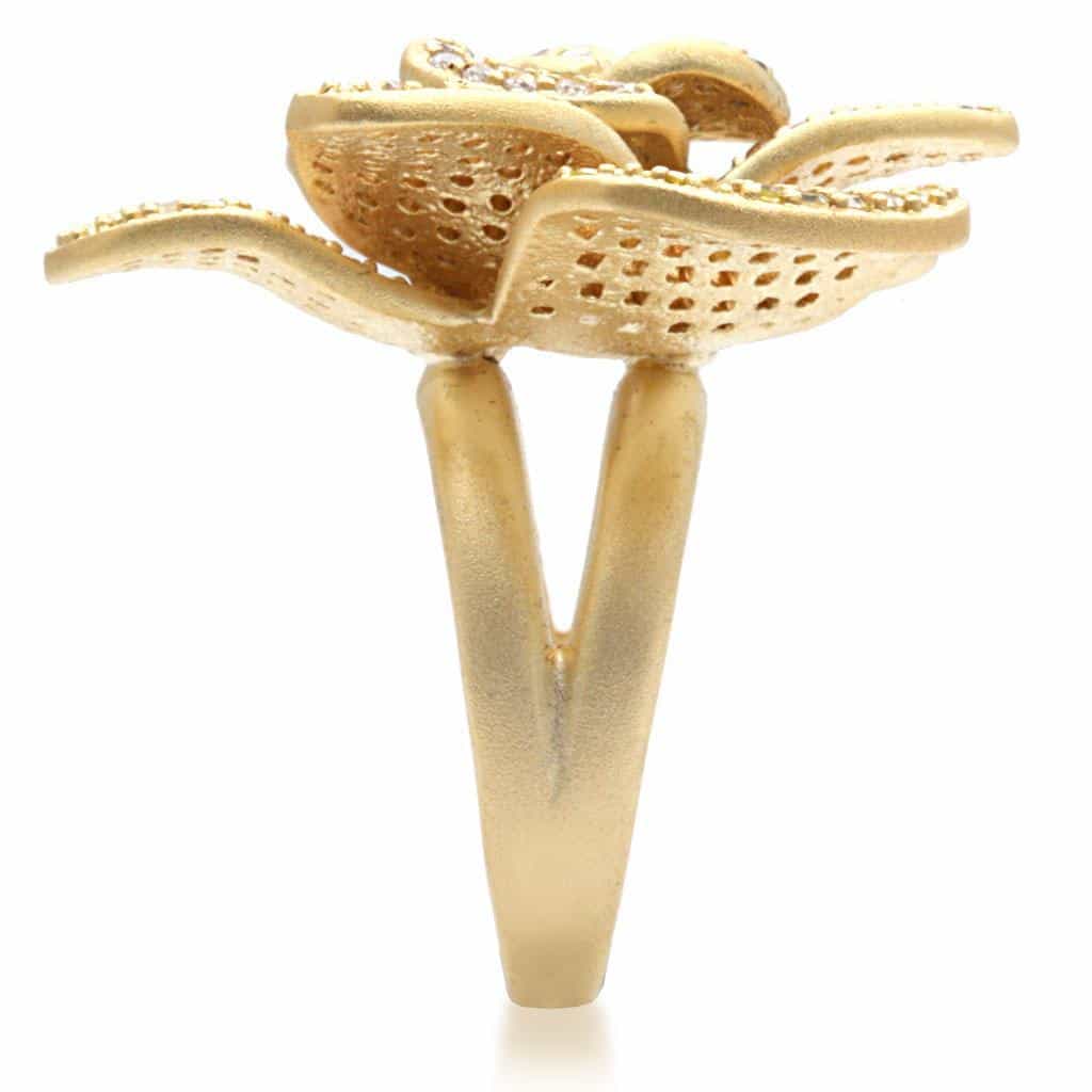 Brass Champagne CZ Pave Flower Ring | The Stainless Jewelry view 6