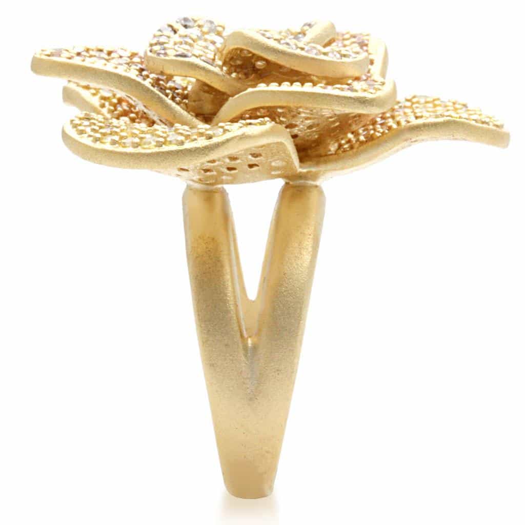 Brass Champagne CZ Pave Flower Ring | The Stainless Jewelry view 14