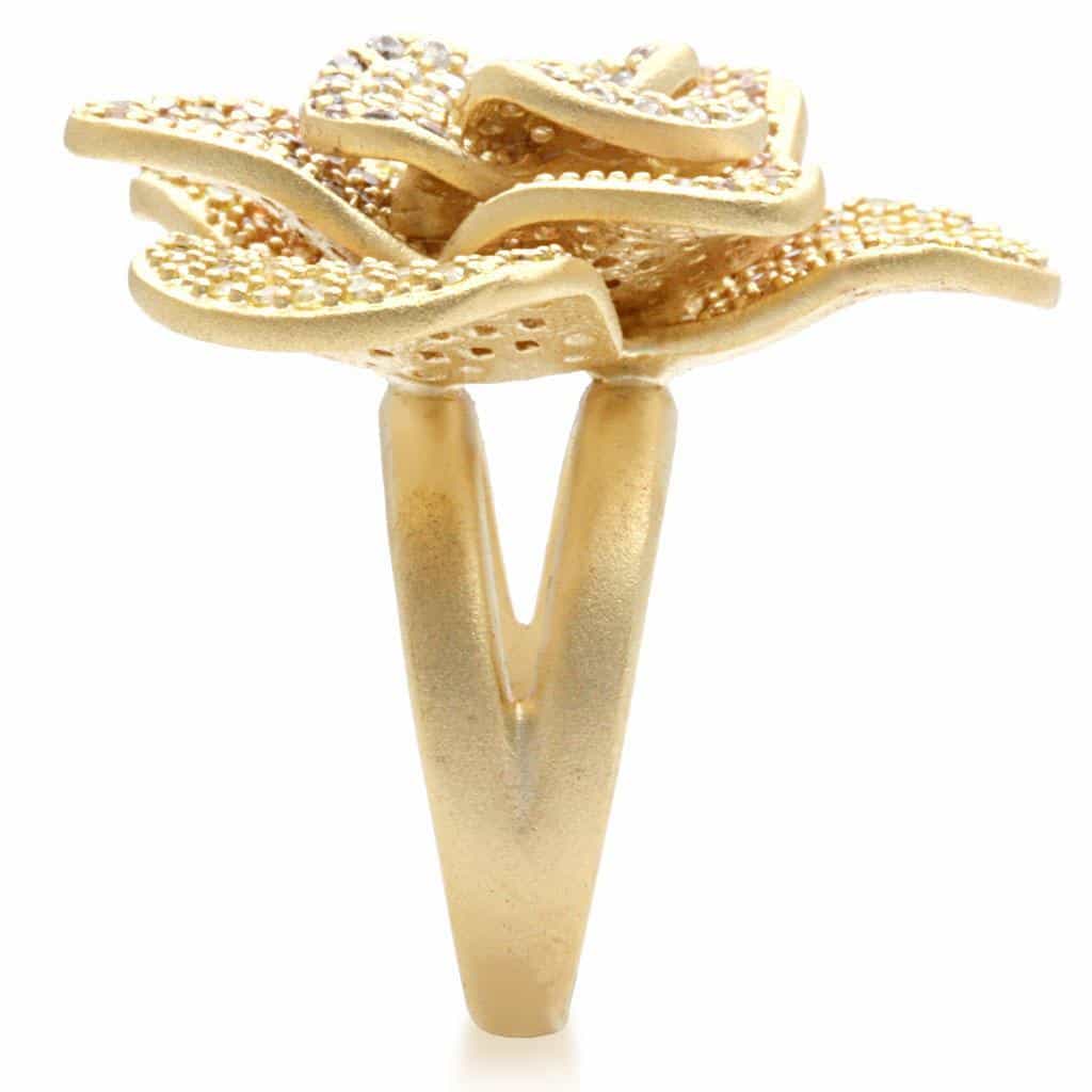 Brass Champagne CZ Pave Flower Ring | The Stainless Jewelry view 7
