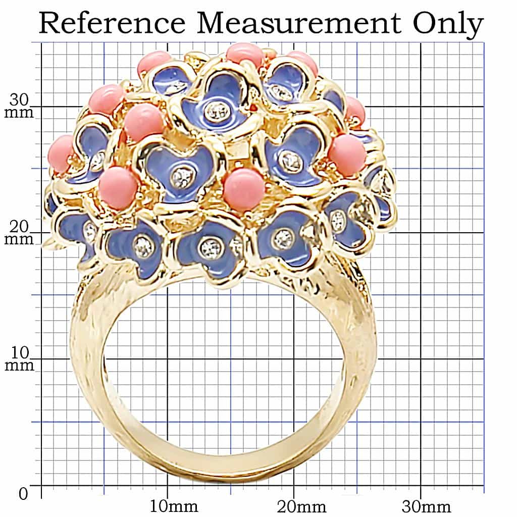 Brass Pink Blue Enamel Flower Cluster Ring view 2