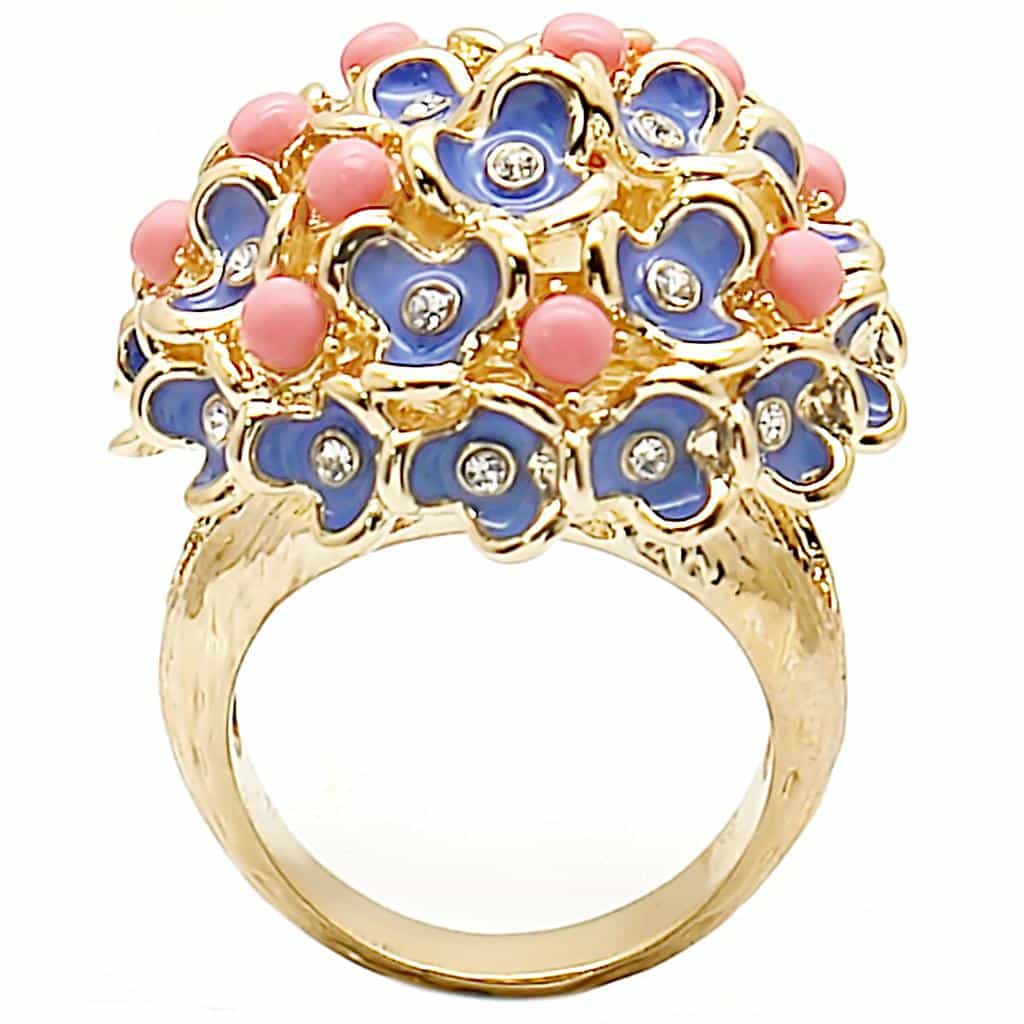 Brass Pink Blue Enamel Flower Cluster Ring view 4