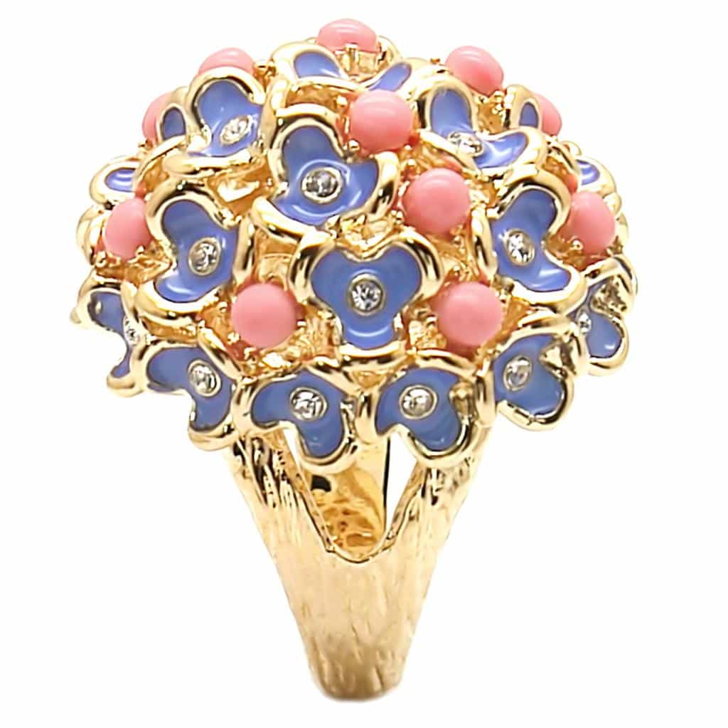 Brass Pink Blue Enamel Flower Cluster Ring view 5