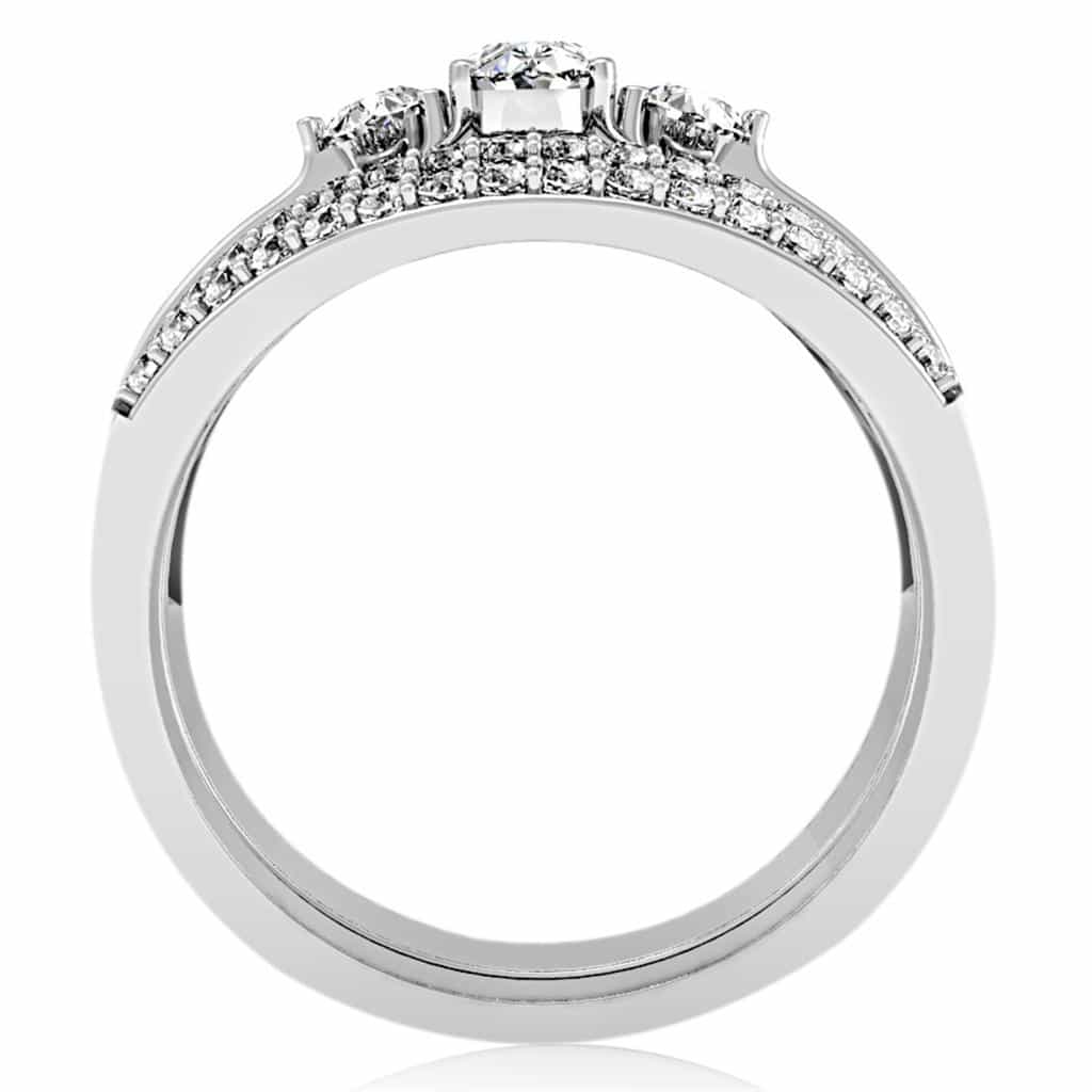 Brass CZ Marquise Three-Stone Bridal Set Ring view 4
