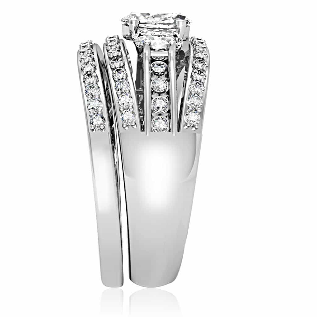 Brass CZ Marquise Three-Stone Bridal Set Ring view 5