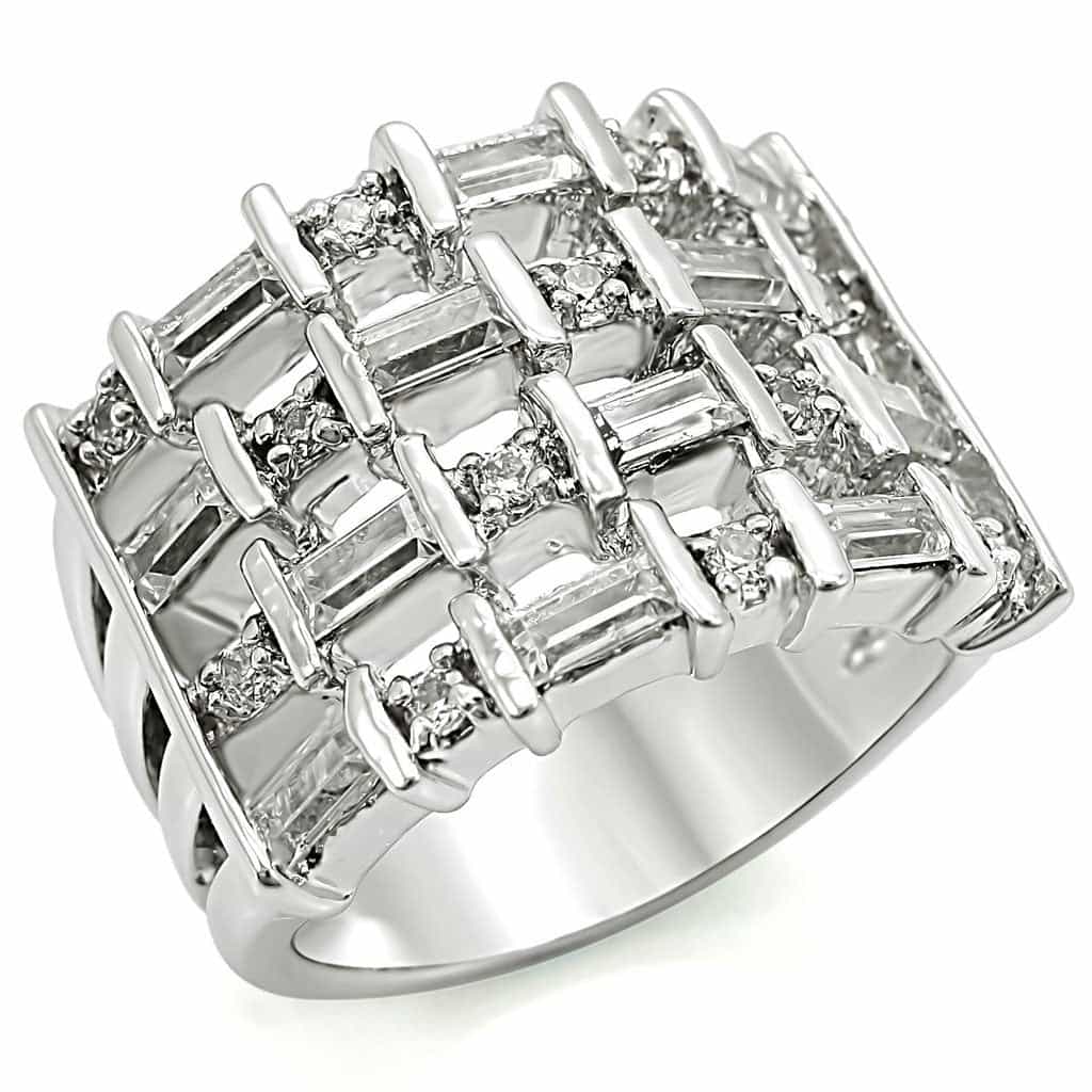 Brass CZ Baguette Basket Weave Wide Band Ring view 1