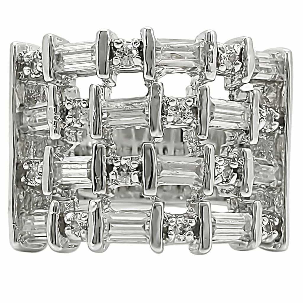 Brass CZ Baguette Basket Weave Wide Band Ring view 3
