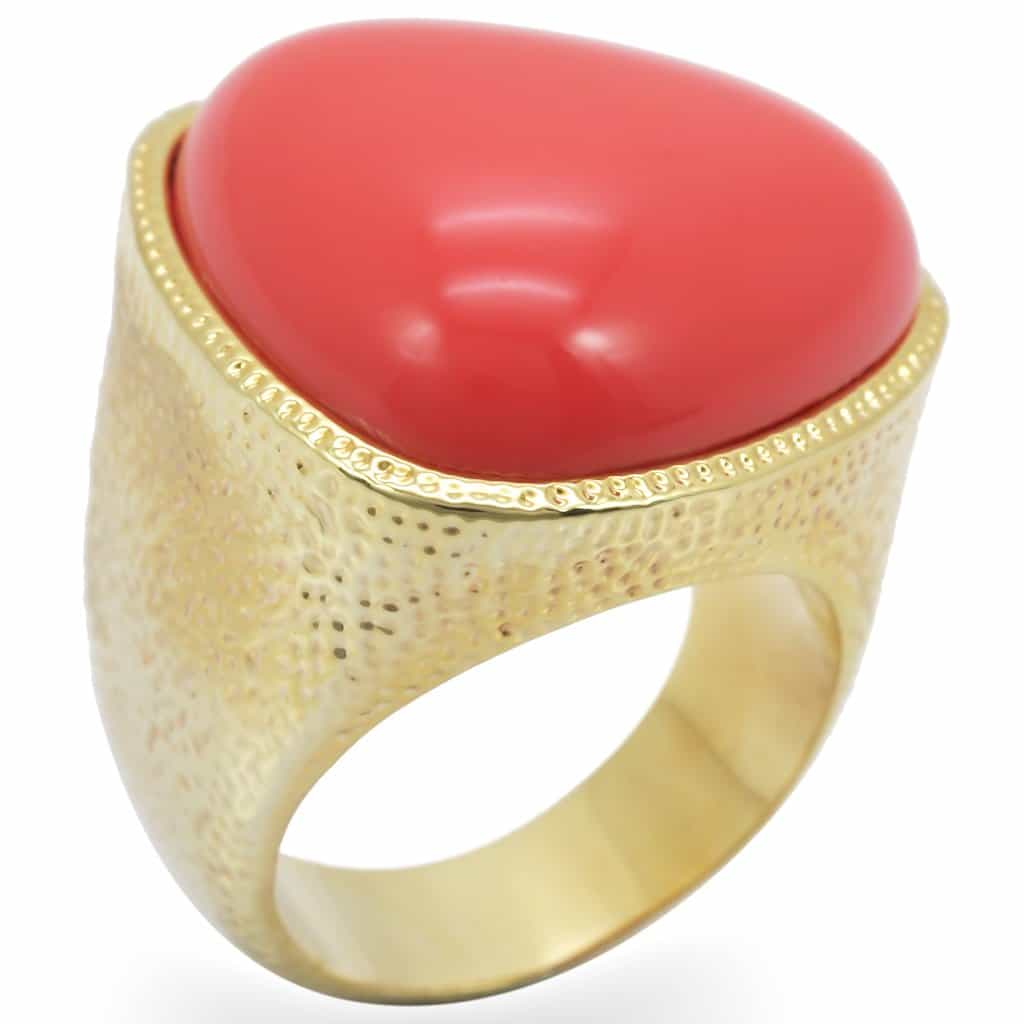 Brass Red Coral Gold Hammered Dome Ring | The Stainless Jewelry view 1
