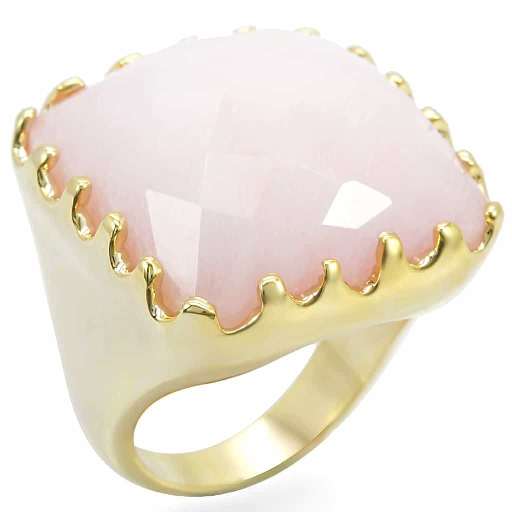 Brass Pink Rose Quartz Faceted Cushion Ring view 1