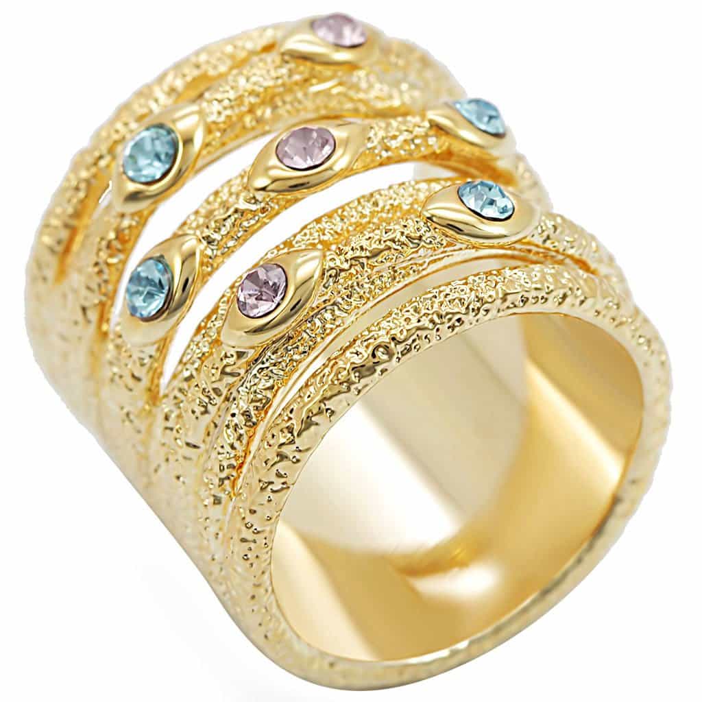 Brass Gold Multi-Color Crystal Textured Band Ring view 1