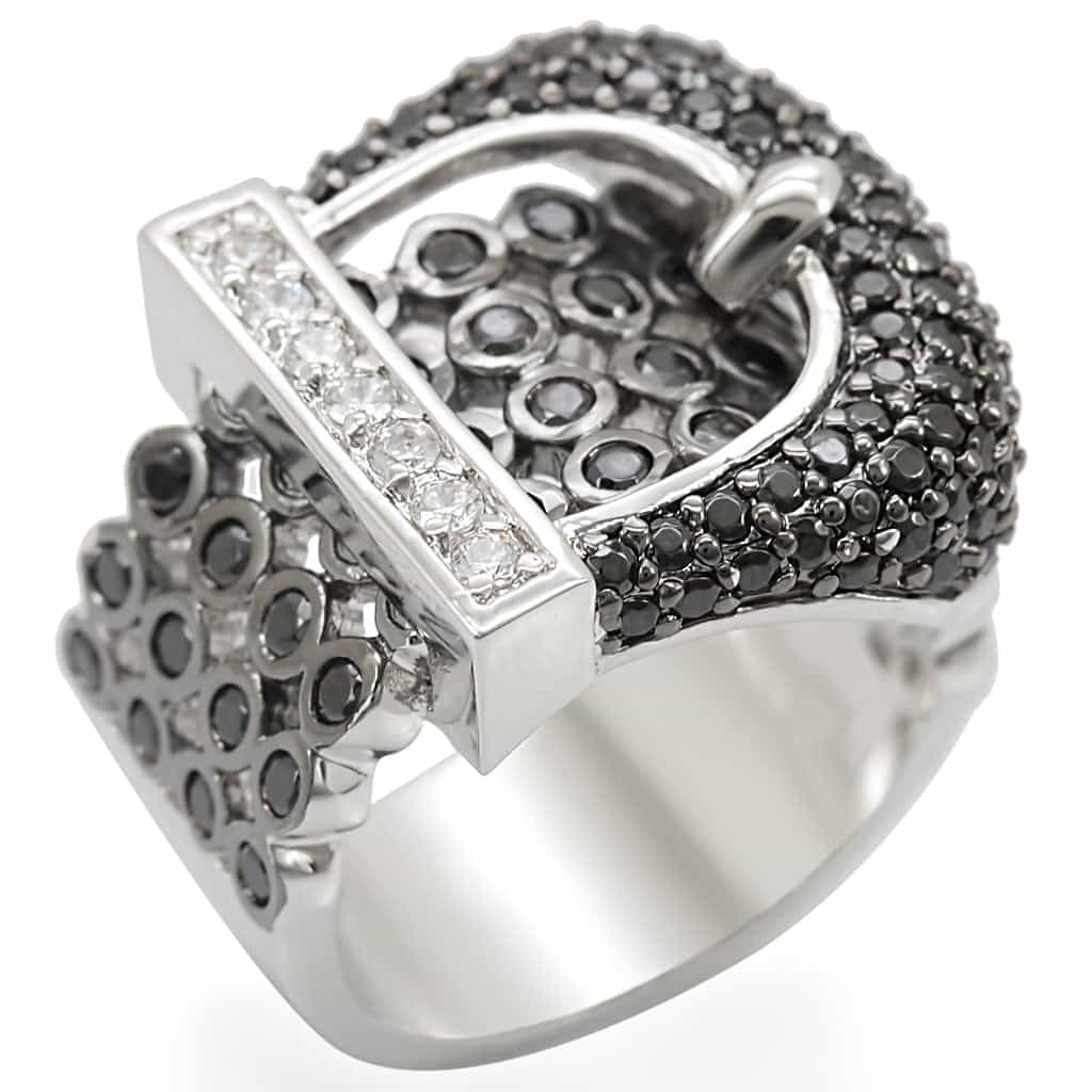 Brass Black CZ Buckle Ring | The Stainless Jewelry view 1